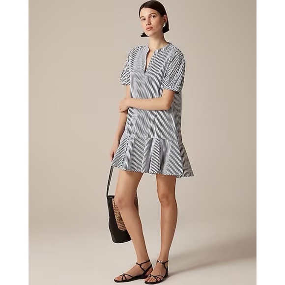 NWT!! J. CREW Delilah Dress Cotton Poplin Blue White Stripe Dark Evening Small - Picture 1 of 15